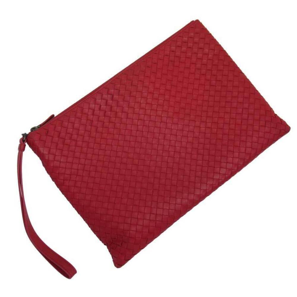 Bottega Veneta clutch bag red intrecciato leather
